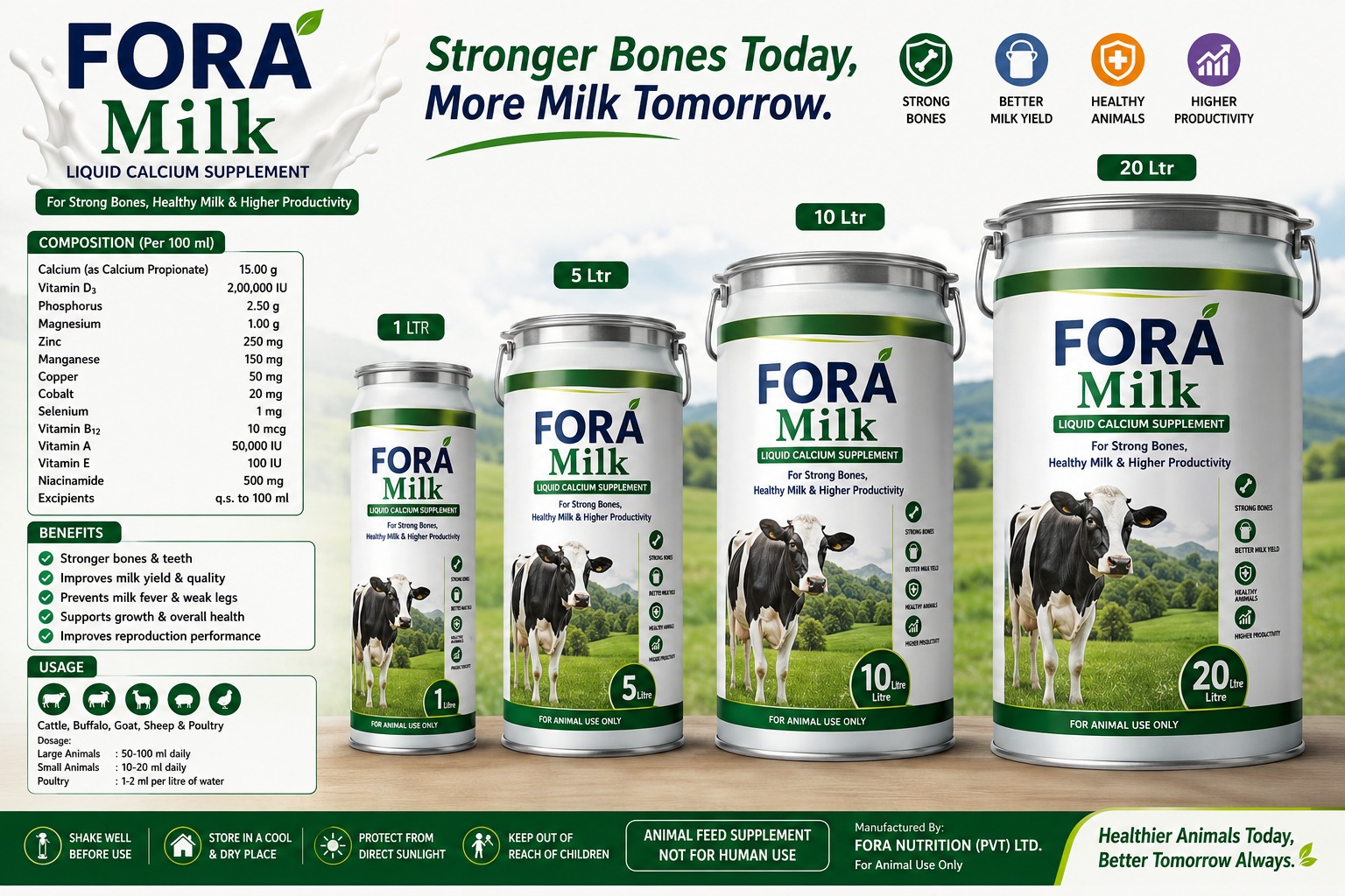 Fora Milk — Liquid Calcium Supplement (1 L → 20 L Range)